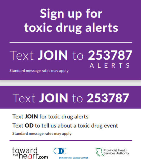 sign up for toxic drug alerts text JOIN to 253787