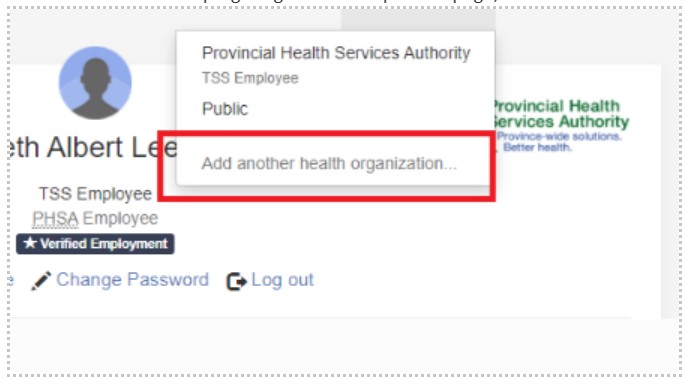 On the top right again on the “profile” page, select “add another health organization” 