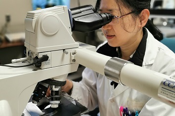 Woman using a microscope