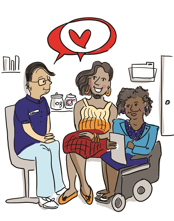 Cartoon of two people chatting in a cafe